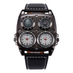 Oulm Large Dial Fashion Casual Men's Watch Large Dial Dual Time Zone Compass Men's Quartz Watch HP1140