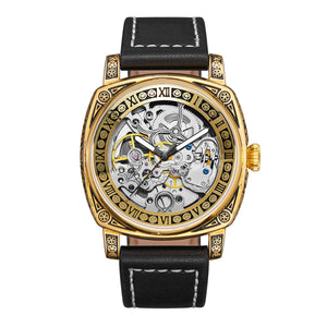 PINTIME New Men Watch Two-Way Movement Leisure Men's Leather Belt Watch Automatic Mechanical Watch 2346