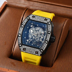 Watch for men Richard Trendy Fashion Hollowed-out Quartz Watch Diamond Silicone Electroplated Barrel-Shaped Men's and Women's Watch 9924