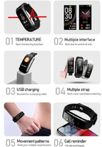 C6T Smart Watch Measuring Body Temperature Heart Rate Blood Pressure Blood Oxygen Sleep Monitoring USB Charging IP67 Sports Smart Bracelet