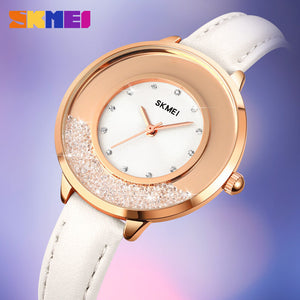 SKMEI women's watch fashion rotatable rhinestone lady student watch casual all-match thin leather ladies quartz watch