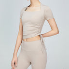 New Yoga Clothes T-shirt Side Drawstring Slimming Sports Top Fitness Clothes for Women yoga running outdoor clothing