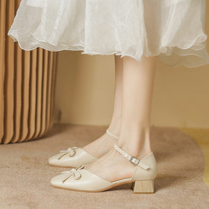 Sandals women's 2022 summer new hollow sandals female fairy style thick heel bow sandals female 17820-3