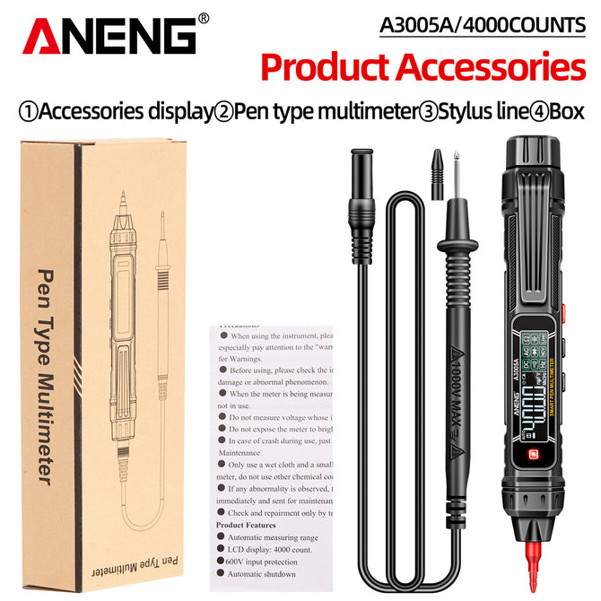 ANENG A3005A A3005APro 4000 Counts Professional Digital Multimeter Pen AC/DC Voltage Hertz Capacitance Resistance Diode Testing Auto Shutdown Essential Tool for Precision Electrical Measurements