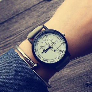 Youth Popular Watch Boys Personality Korean Fashion Leather-Belt Watch Mori Style School Student Watch English Dial Watch