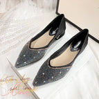 Women's single shoes summer 2022 rhinestone pointed toe thick heel high-heeled shoes women's French plus size women's shoes 33-43 M7