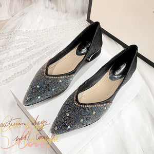 Women's single shoes summer 2022 rhinestone pointed toe thick heel high-heeled shoes women's French plus size women's shoes 33-43 M7
