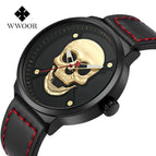 WWOOR Fashion Skull Men's Mesh Quartz Watch Black Solid Steel Creative Casual Watch 8867