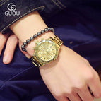 GUOU women's watch fashion trend large watch dial calendar Korean version steel band quartz watches for women men