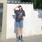 JEANS retro five-point jeans women's 2022 summer new high waist thin loose pants 6353