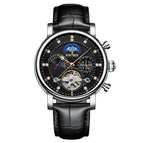 KINYUED waterproof hollow mechanical watch fashion leather diamond star high-end men's mechanical watch J025