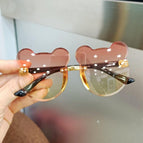 Cute Cartoon Bear Sun Glasses for Children Fashion Kids Sunglasses Girls Rimless Transparent Anti-glare Glasses Trendy Boys