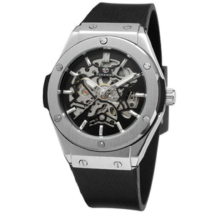 Forsining European American Style Men's Fashion Casual Silver Hollow Skeleton Automatic Mechanical men Watch SLZe11