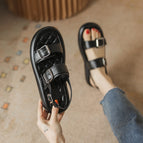 Sandals women's 2022 new all-match one word buckle sandals women's flat sandals women's thick bottom 0861-3