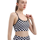 Yoga clothings Contrast color black white and red checkerboard yoga suit women's vest with chest pad sports underwear bra fitness pants