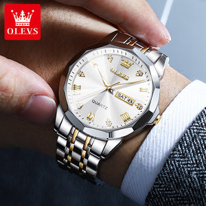 Olevs Watch for men double calendar vibrato fashion waterproof quartz men watch 9931