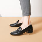 Leather shoes women's England 2022 new buckle high heels casual single shoes thick heels versatile large women's shoes 189-1