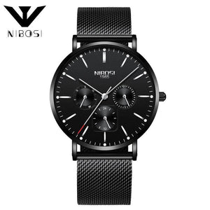 NIBOSI 2321 Mens Quartz Watches Slim Mesh Waterproof Minimalist Wrist Watch For Men Quartz Sport Watch Ultra Thin Clock