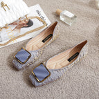 Shoes women 2022 new spring and autumn silk soft leather square head single shoes women's shallow mouth pregnant women's flat bottom size scoop shoes 555-14