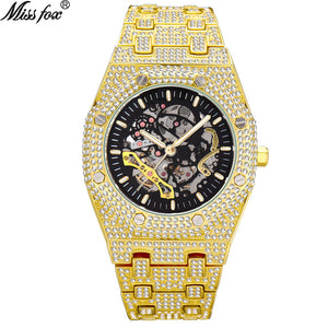 MISSFOX watch European and American explosion models full diamond hollow mechanical watch waterproof luminous stainless steel men's watch V301 Mechanical