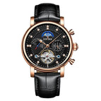 KINYUED waterproof hollow mechanical watch fashion leather diamond star high-end men's mechanical watch J025