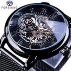 Forsining Watch Men's Fashion Casual Mesh Belt Hollow Gold Manual Mechanical men business Watch SLZe92