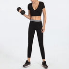 Women's Yoga sports suit short sleeve high waist quick drying fitness set y26s6908 + y26k6998