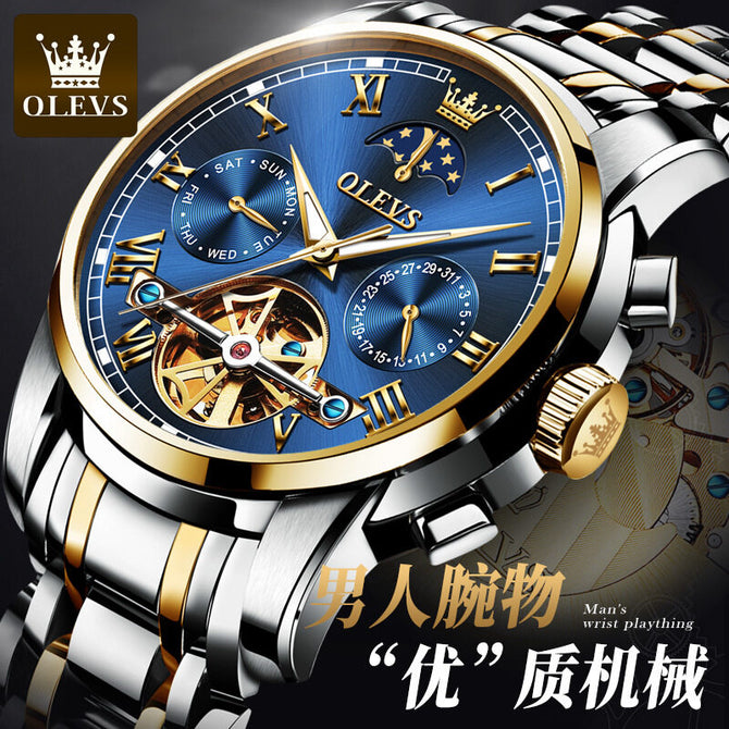 OLEVS Automatic Mechanical Men Watches Stainless Steel Waterproof Date Week Green Fashio Classic Wrist Watches