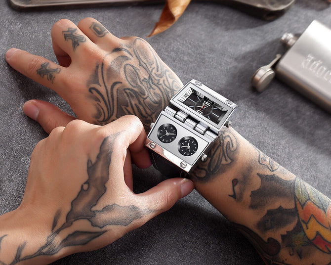 Oulm 9525 Men's watch Large dial Fashion watch Multi time zone Rectangular quartz men's watches causal three dials watch