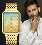 New rectangular men's pure steel belt simple sports outdoor calendar quartz watch waterproof watch 0118