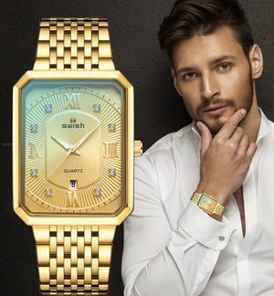 New rectangular men's pure steel belt simple sports outdoor calendar quartz watch waterproof watch 0118