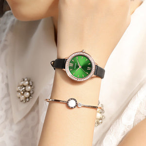Megir women watch light luxury fashion diamond waterproof all-match leather copper quartz female watch 4210
