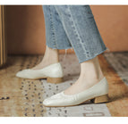 Square-toe thick-heeled shoes women's 2022 new spring and autumn simple pleated all-match shallow mouth medium-heeled women's office shoes 1366-2