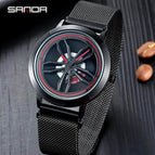 SANDA Rotate dial Men's Watches Top Brand Luxury Rose Gold Mesh Watch Men Fashion Business Wrist watches P1009