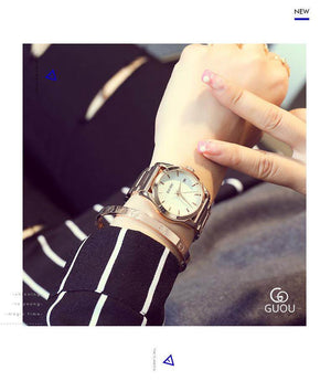 GUOU 8055 Women's Watches Business Ladies Watch Rose Gold Bracelet Watch Women Stainless Steel Auto Date Watch