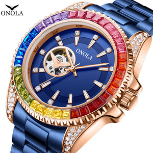 ONOLA ON3839 Men's Watch fashion new colorful diamond automatical mechanical watch steel waterproof men casual watch