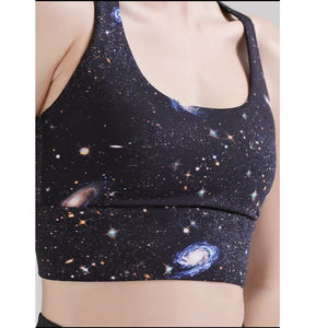 Women yoga suits Fashion starry sky printed sports set women's vest with chest pad sports bra fitness pants running clothing 176