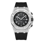PINTIME men's watch silicone strap octagonal design calendar waterproof diamond plaid casual  men watch