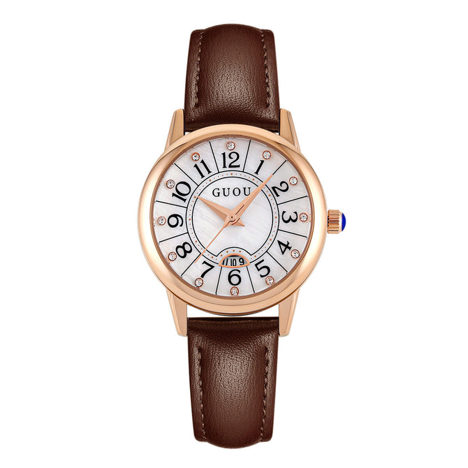 GUOU 6044 watches Women's Fashion Trend Large Dial Belt Quartz Watch Retro Versatile Waterproof Watch for women
