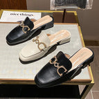 Fashion single shoes women's British style 2022 new one-pedal leather shoes thick heel loafers mid-heel large size shoes 189-3