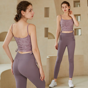 lulu yoga clothing suit female temperament high-end professional fitness clothing vest with chest pad sports running training set