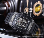 Men's watch New Diamond-Embedded Watch Skull Men's Fashion Barrel-Shaped Hollow Silicone Wrist Watch