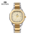 BESTWIN men's watch Square Butterfly Clasp Fashion Steel Calendar Men's casual Quartz Watch 985