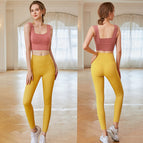 Women yoga suits pads short sports top hip lifting slim fit pants fashion professional high-end sports yoga set 928 + 176