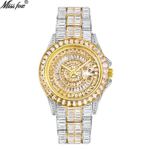 MISSFOX Watch for men fashion trend square full diamond watch high-end waterproof quartz men's watch V329