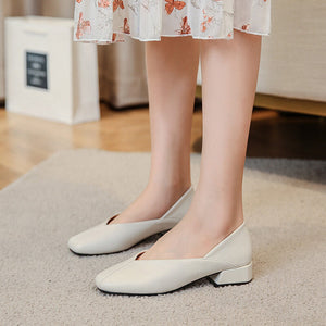 Shallow mouth thick heel square head single shoes women's 2021 autumn new British style small leather shoes soft sole women's 189-5