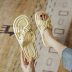 Slippers women's 2021 summer new pearl pleated cross flat bottom all-match outer wear soft bottom one word sandals and slippers AA3313-3A