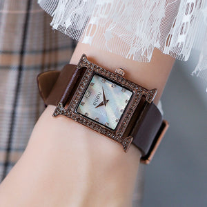 GUOU 8214 Women's Watches Square Pattern Temperament Versatile Rhinestone Wrist Watch Waterproof Quartz Belt Watch Women's Watch