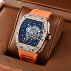 Watch for men Richard Trendy Fashion Hollowed-out Quartz Watch Diamond Silicone Electroplated Barrel-Shaped Men's and Women's Watch 9924