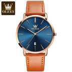 OLEVS Watch men simple thin calendar waterproof quartz men sports causal watch 5869 leather